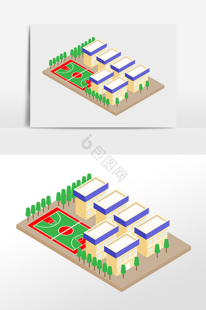 25D学校教学楼建筑插画图片