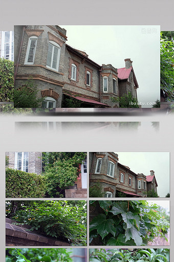 烟台山景区近代德式建筑和院墙上的植物图片