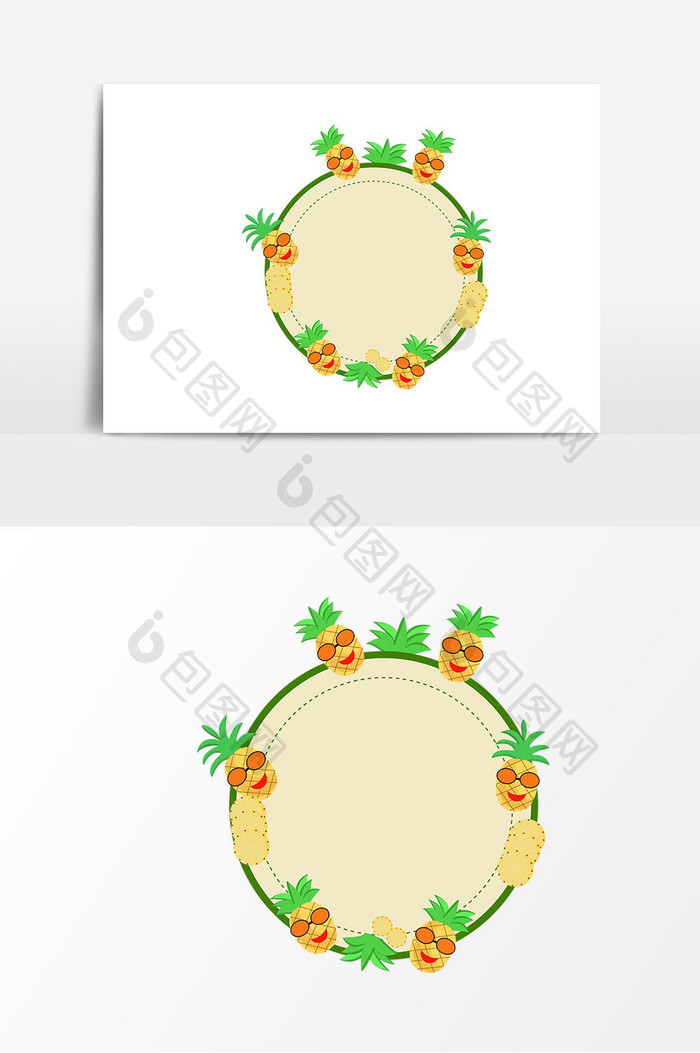 手绘卡通圆形菠萝边框