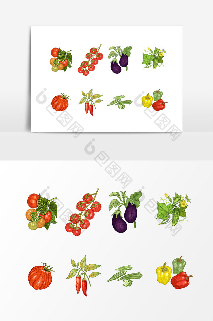 手绘新鲜水果蔬菜设计素材