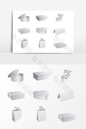 白色空白礼盒包装外盒手拎带样机元素图片