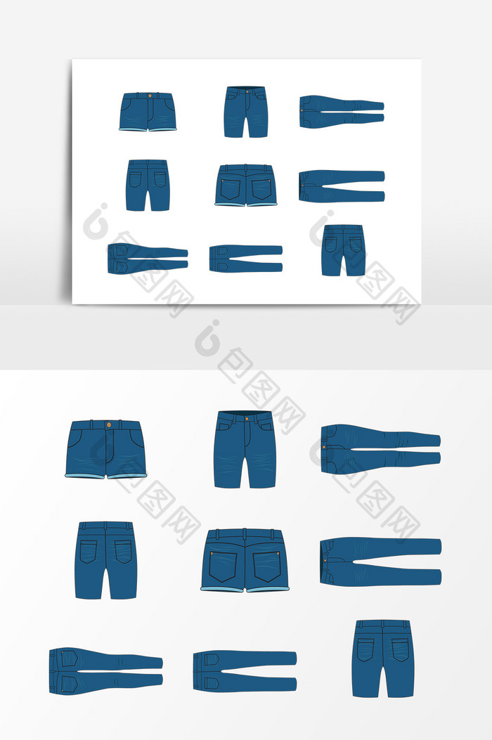 蓝色牛仔短裤长裤设计素材