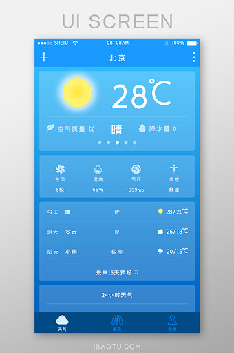 蓝色天气出行UI首页图片