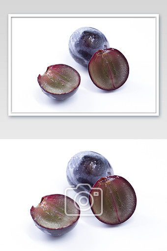 黑色葡萄切半黑提水果夏日白色背景图片下载