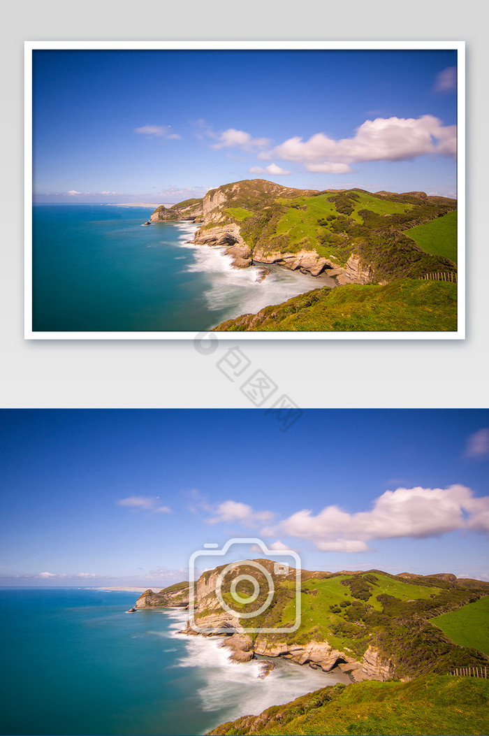 新西兰华拉里基海滩海岸线风光摄影图片