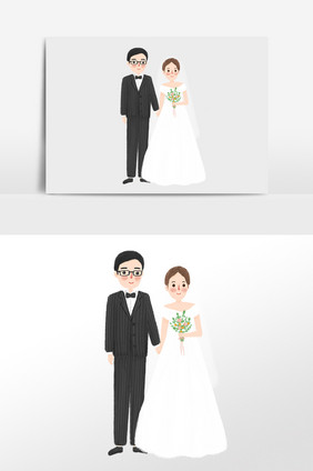 手绘浪漫结婚婚礼新人插画