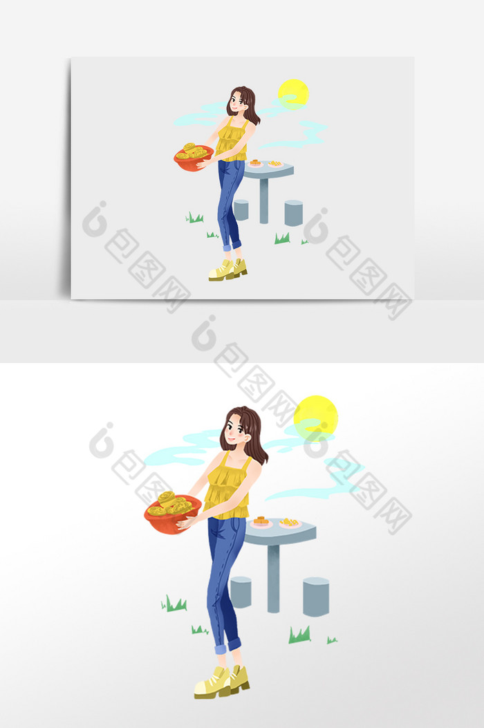 中秋节快乐端月饼女孩插画图片图片
