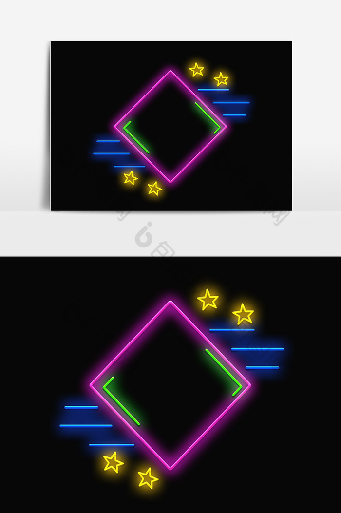 手繪發光閃電菱形霓虹燈插畫