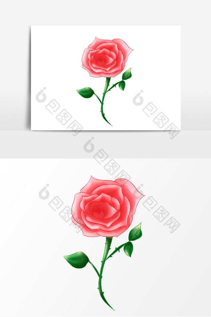 手绘粉红色玫瑰花元素