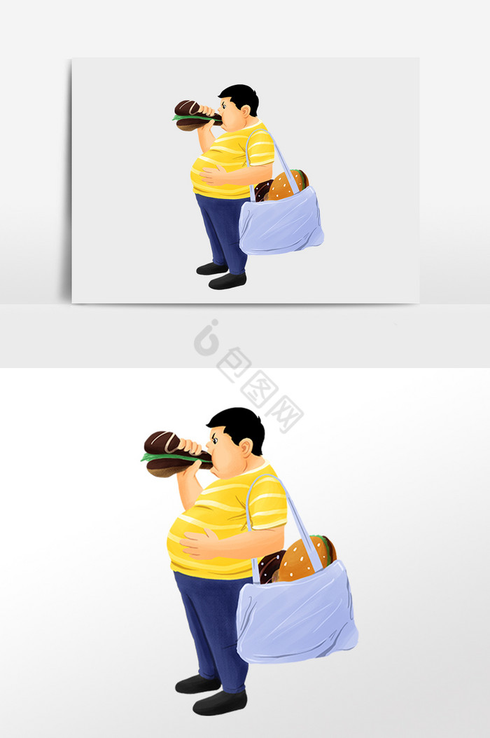 暴饮暴食吃食物胖子插画图片
