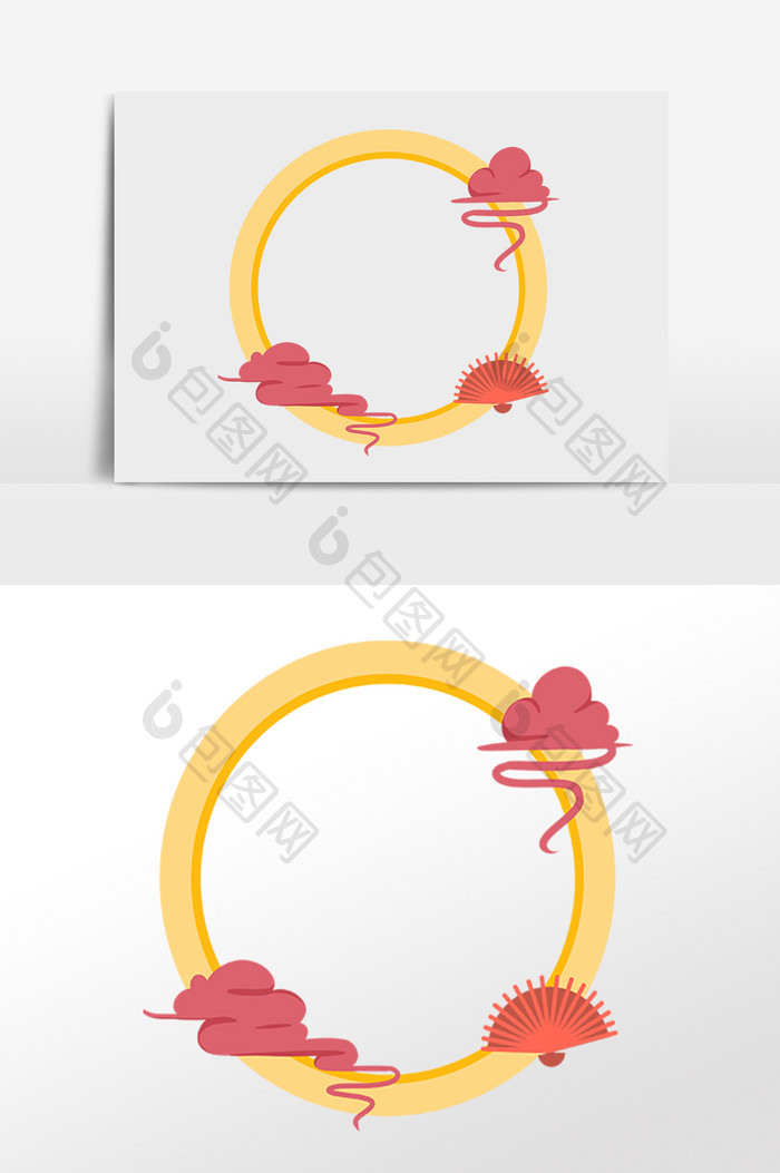 手绘中秋节祥云月圆边框插画