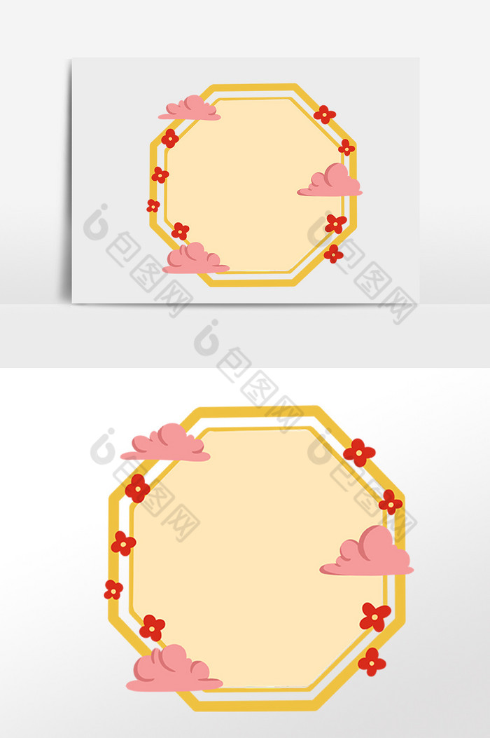 中秋节祥云六边形边框插画图片图片