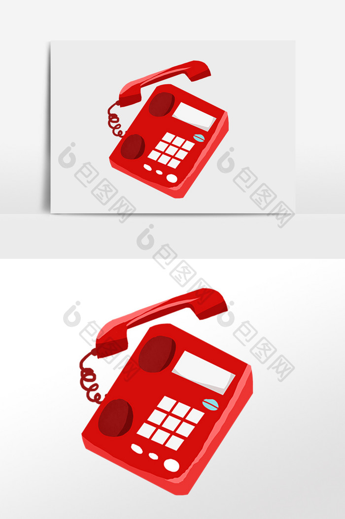 手绘红色座机电话通讯设备插画