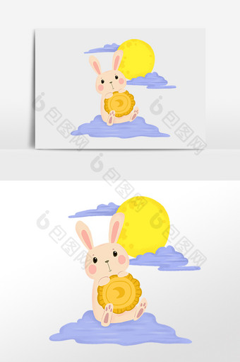 中秋节快乐吃月饼玉兔插画图片