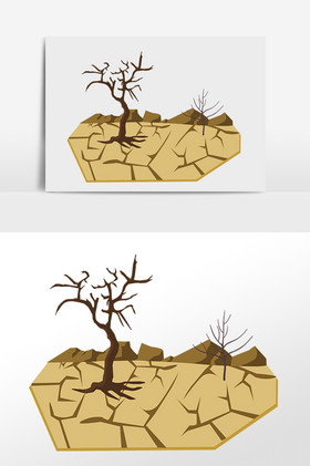 干枯地面裂缝沙漠树干插画
