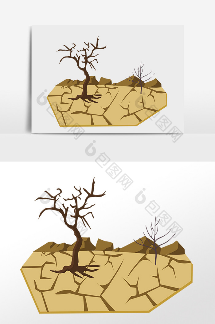 干枯地面裂缝沙漠树干插画图片图片