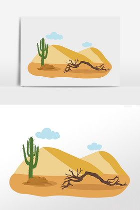 干枯金色沙漠树干仙人掌插画