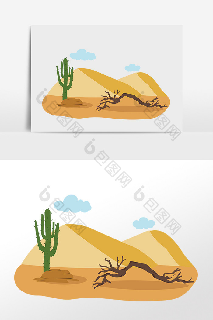 干枯金色沙漠树干仙人掌插画图片图片