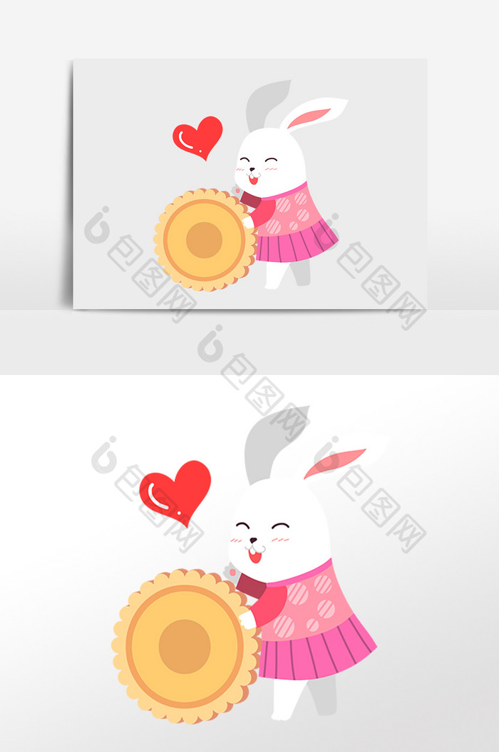 手绘中秋节吃月饼可爱玉兔插画