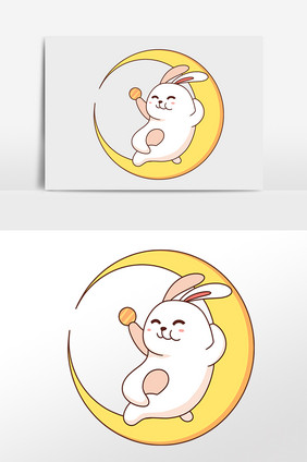 中秋节月亮上玉兔插画