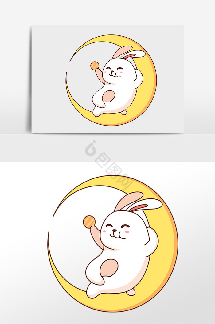 中秋节月亮上玉兔插画图片