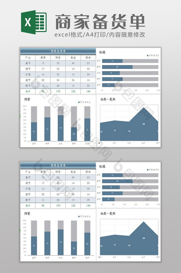 自动生成商家备货统计图Excel模板图片图片