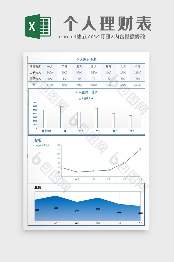 自动生成个人收入分析图Excel模板