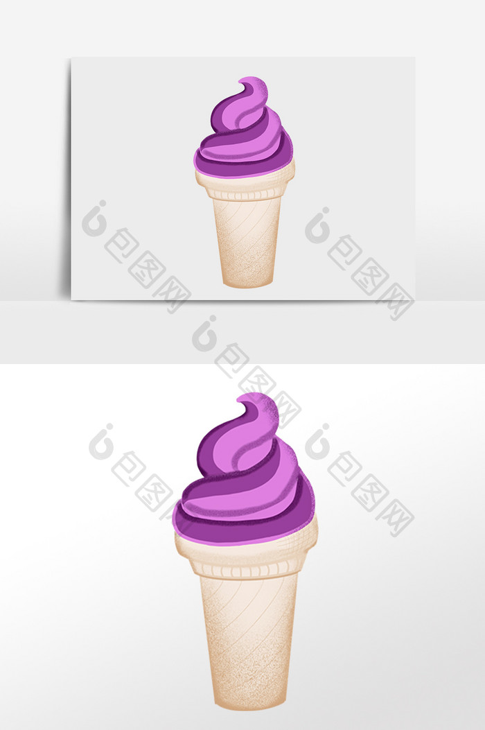 手绘夏季甜点冷饮紫色冰淇淋插画
