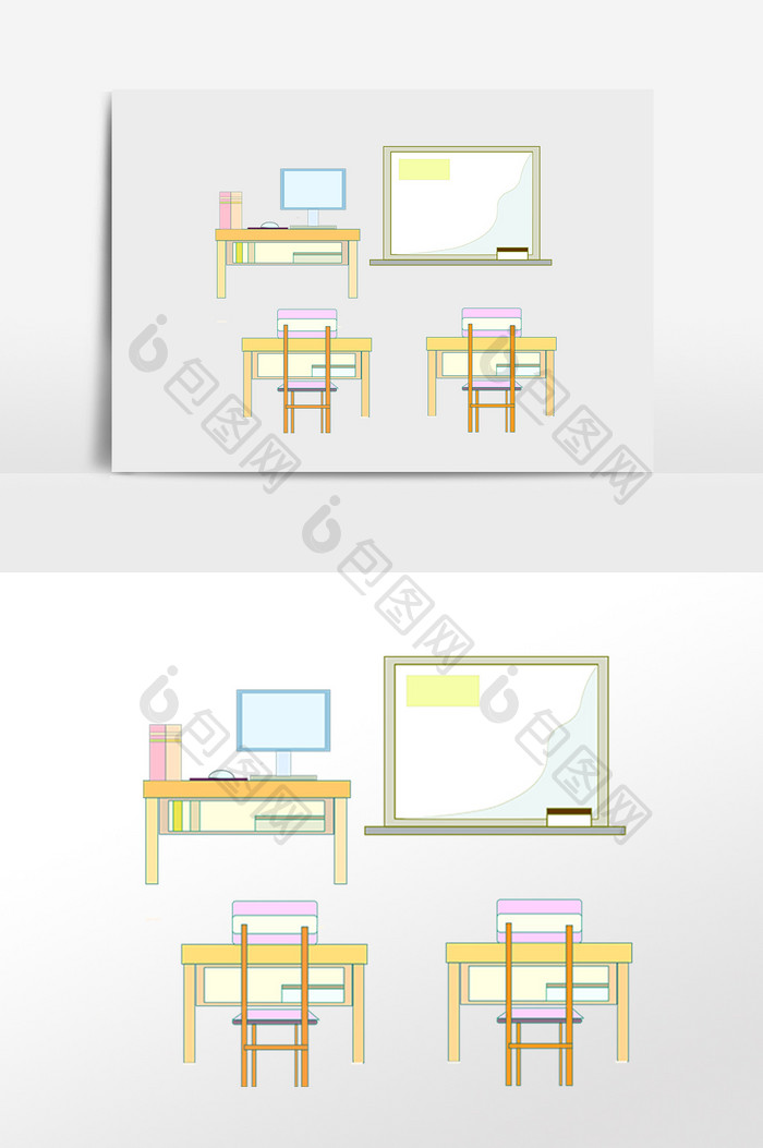 手绘教育学习教室讲台课桌插画