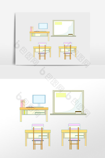 手绘教育学习教室讲台课桌插画图片