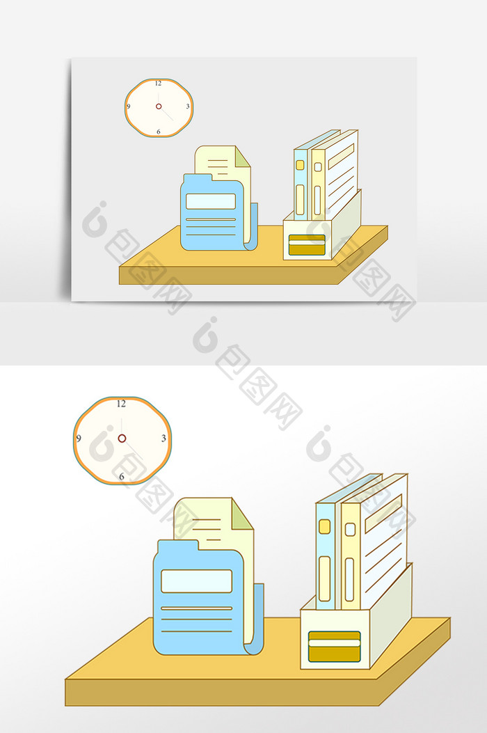 手绘教育学习工具书架插画