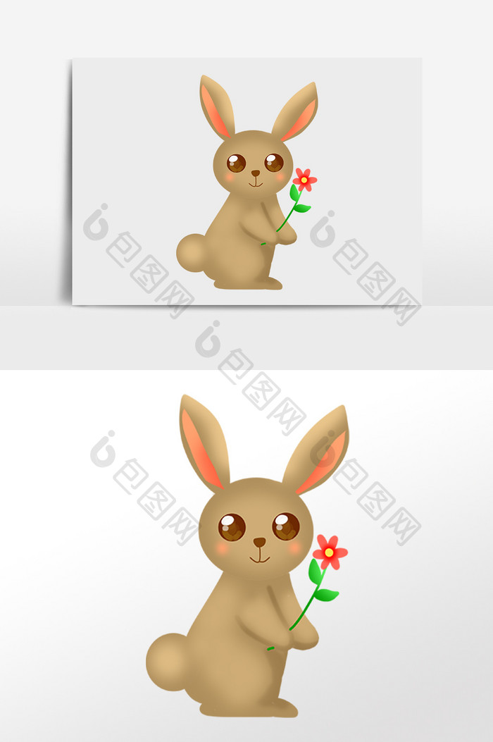 手绘小可爱动物棕色兔子插画