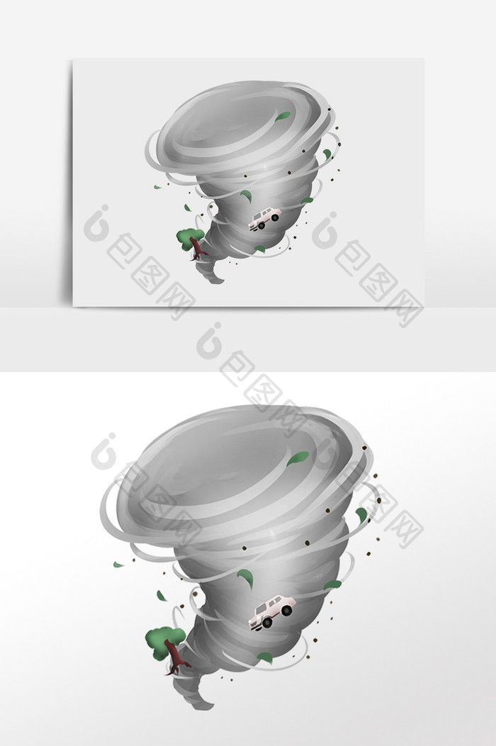手绘恐怖龙卷风飓风旋涡插画