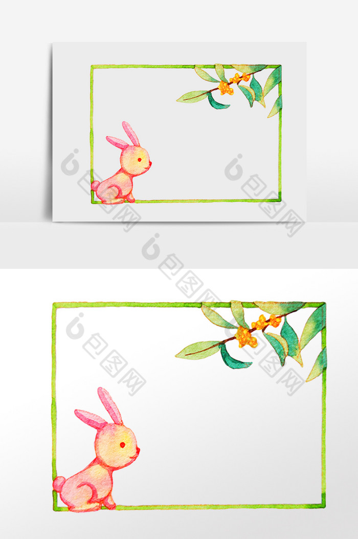 中秋节玉兔树枝边框插画图片图片