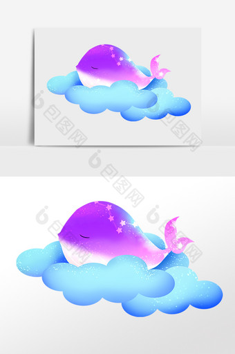 手绘梦幻水生物紫色鱿鱼插画图片