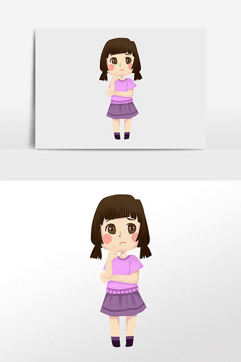 手绘卡通想事情思考小女生插画设计元素1024*1540图片素材免费下载-编号1287011-潮点视频
