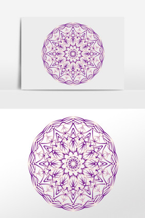 手绘中式传统紫色花纹图案插画