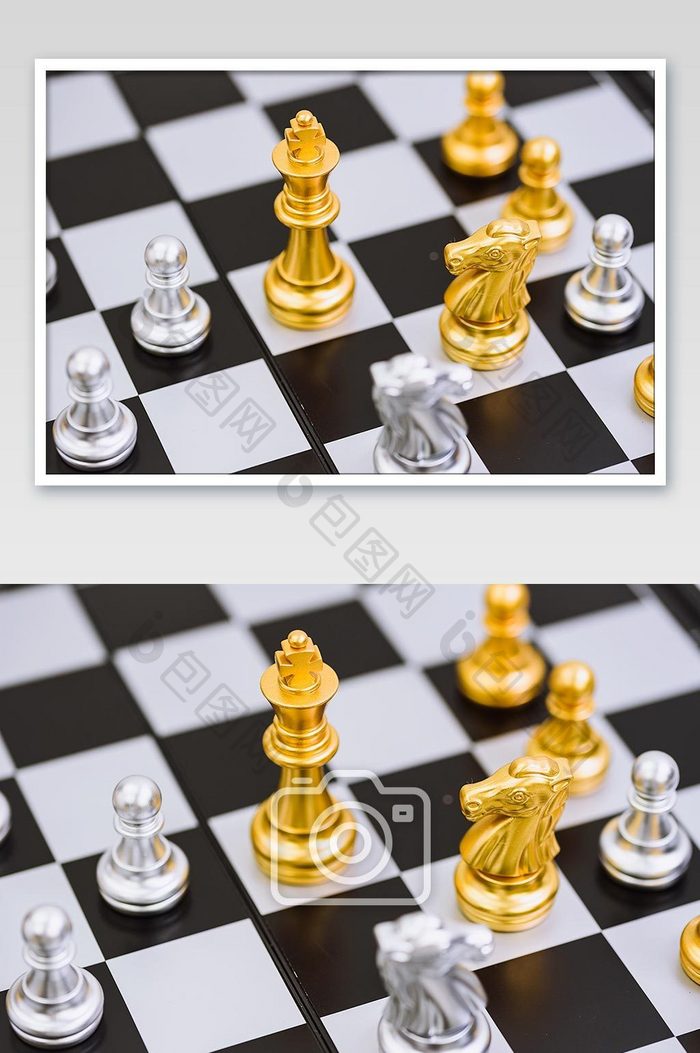 国际象棋散落金银棋子图片