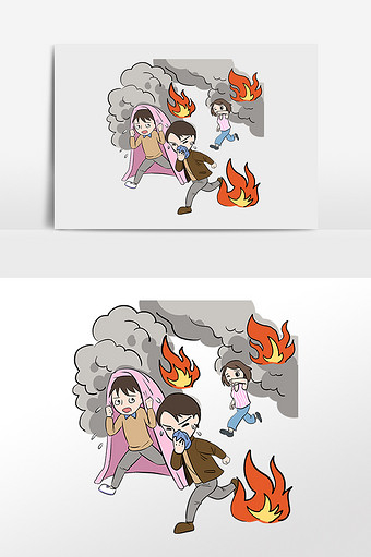 手绘大火火灾急救逃跑插画图片下载