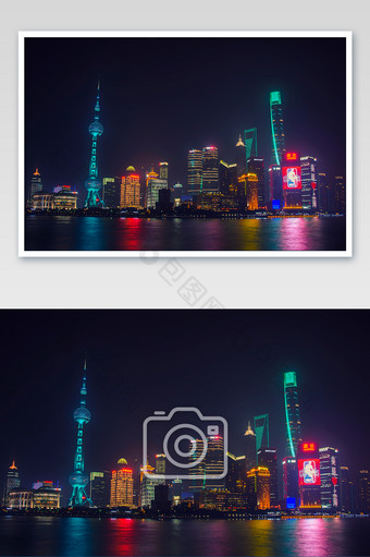 上海外滩东方明珠夜景城市风光摄影图片