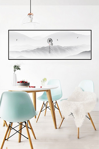 新中式黑白素雅水墨山峰景观意境装饰画图片