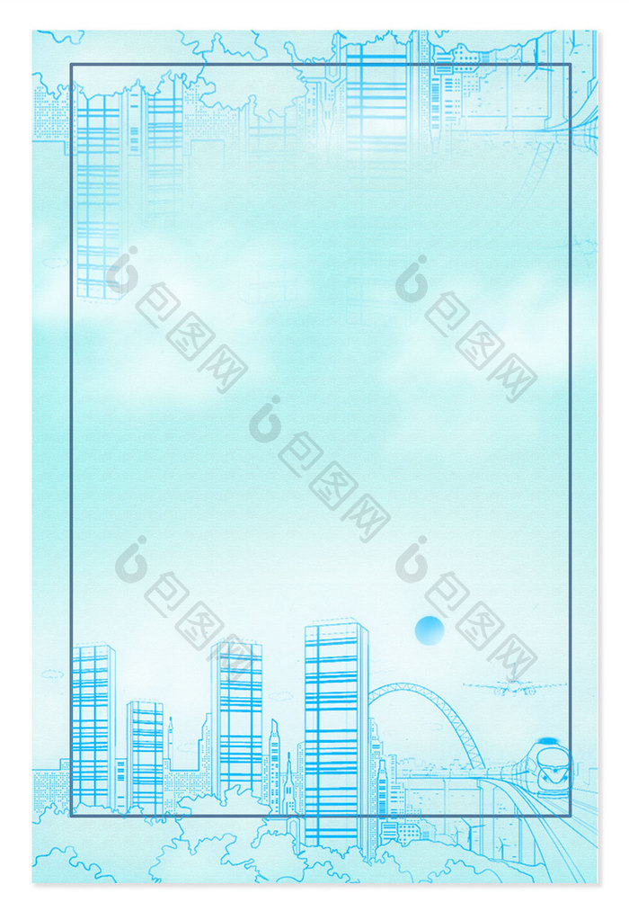 蓝色清新天空抽象城市剪影线稿背景