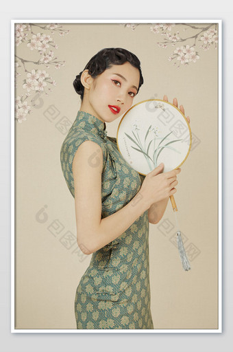 国潮复古旗袍中国风美女人像