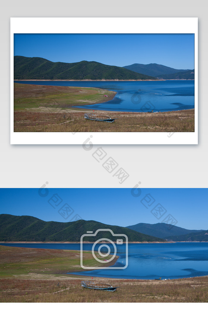 蓝色湖面松花湖摄影图片