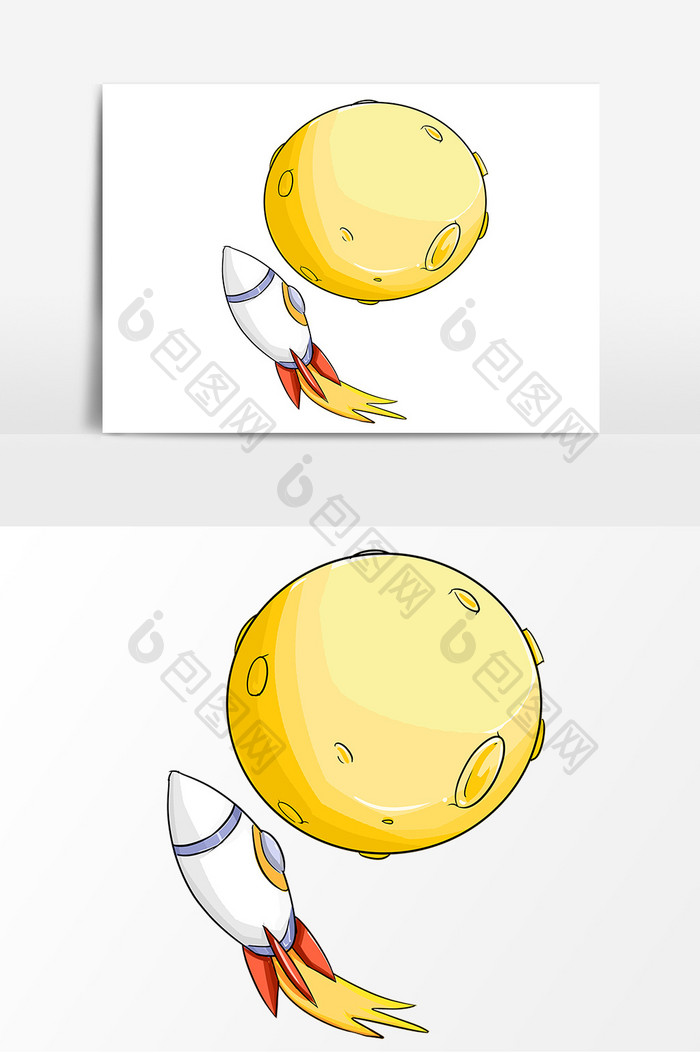 火箭月球手绘卡通元素