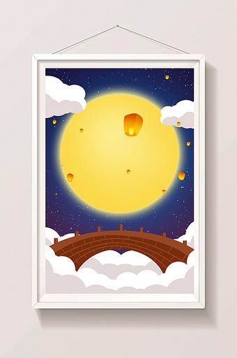 鹊桥灯笼月亮背景图片