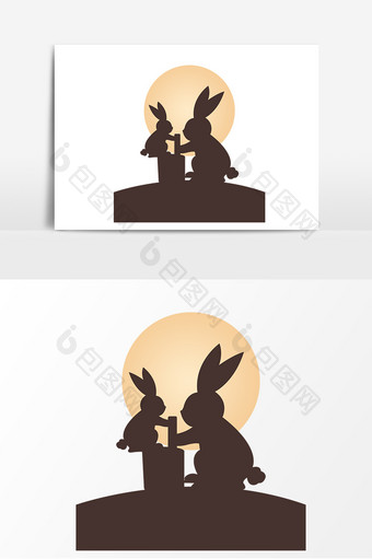卡通中秋节玉兔玉兔捣药剪影手绘元素图片