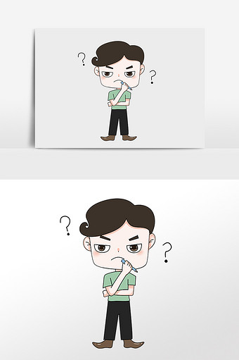 手绘想一想思考事情男孩插画图片下载