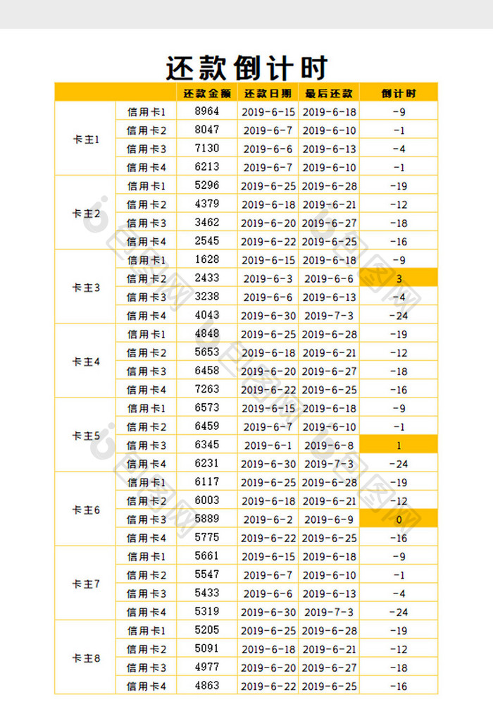 还款倒计时Excel模板