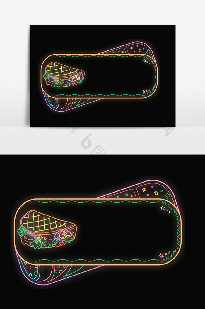 手绘彩色霓虹灯卷饼牌子插画